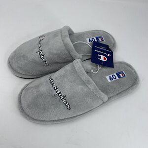CHAMPION Womens Embroidered Logo Plush Motel Slippers NEW Slip-On Gray Sz 9